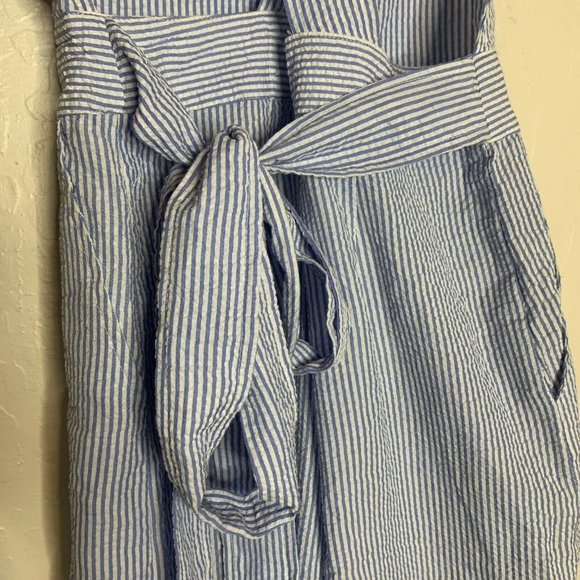 Blue and White Wide Leg Jumpsuit with Square Neckline - Picture 5 of 10